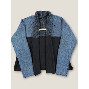 Younger Knits Colorblock Open Front Cardigan Blue Black Abstract Artsy Womens S